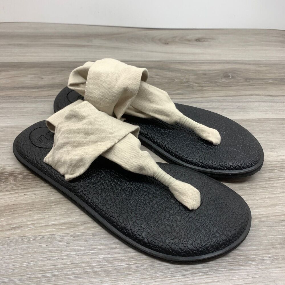 SANUK Womens Beige Yoga Mat Sling Thong Sandals Flip Flops Fabric Comfort Size 8
